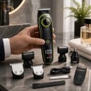 Multifunktionell trimmer 5i1 för män Hårtrimmer för skägg och näshår Rakapparat Tvättbara huvuden Effekt 5 W LED-display Svartgrön 5