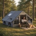 Stor uppblåsbar campingtält i husform 400 x 210 x 300 cm Med pump och bärväska Grön För camping och utflykter i naturen 4