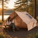 Rymligt uppblåsbart tält i husform med förlängningsduk 300 x 210 x 200 x 200 cm Med pump och väska Beige För camping och stuga 3