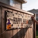 Halloweensk banner Happy Halloween Med pumpor och spöken 200 x 40 cm Polyester med metallöglor Beige dekoration för staket och veranda Festskylt 5