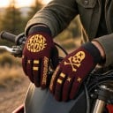 Heltäckande handskar för motocross och cykel med dödskalle på ena och cirkulärt tryck på den andra handsken och ränder på fingrarna 8