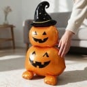Uppblåsbar pumpa med häxhatt Stående ballong Halloweendekoration Två pumpor ovanpå varandra Orange-svart festdekoration för Halloween 3