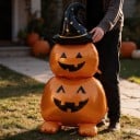 Uppblåsbar pumpa med häxhatt Stående ballong Halloweendekoration Två pumpor ovanpå varandra Orange-svart festdekoration för Halloween 5