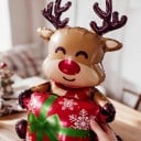 Uppblåsbar ren med present Stående ballong Juldekoration Med röd näsa och horn Brun och röd Festdekoration för jul 3