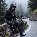 Vattentät motorcykeldräkt Jacka med huva och byxor Unisex Material PU och TPU Svart med vita ränder Motorcykel regnjacka 9