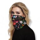 Nackkrage och halsduk med tryck av färgglada blommor och fjärilar samt trollsländor i svart för cykling och vandring samt sport unisex 4