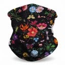 Nackkrage och halsduk med tryck av färgglada blommor och fjärilar samt trollsländor i svart för cykling och vandring samt sport unisex 1