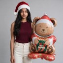 Stående uppblåsbar ballong Nallebjörn med present God Jul 150 x 76 cm Brun röd och grön Juldekoration för hem och butik 3
