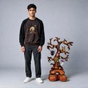 Stående uppblåsbar ballong Spöklikt träd med uggla, spindel och spöke 79 x 115 cm Brun och orange Halloweendekoration för hemmet 3
