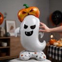 Stående folieballong Spöke med pumpa på huvudet Ouppblåst 70 x 120 cm Luftfyllning Vit och orange Halloweendekoration för hemmet 3