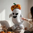 Stående folieballong Spöke med pumpa på huvudet Ouppblåst 70 x 120 cm Luftfyllning Vit och orange Halloweendekoration för hemmet 4