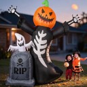 Uppblåsbar Halloween-dekoration Pumpahuvud med spöke och gravsten Höjd 2,4 m Med belysning EU-kontakt Orange och svart För trädgården 3
