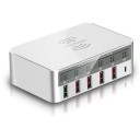 Laddningsstation med trådlös laddning 5x USB och 1x USB-C Snabb laddning Quick Charge 3.0 Skärm för spänning och ström Total effekt 100 W Vit 1