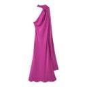 Kvinnors eleganta långa satin klänningar utan ärmar med asymmetrisk krage runt halsen och flödande sjal på ryggen 1