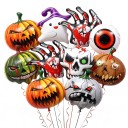 Sats med uppblåsbara ballonger Halloween 10 st Folieballonger Pumpa Skalle Öga Skelett händer och spöke Halloweendekoration och festdekoration 1