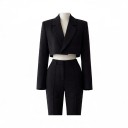 Damska crop blazer Kort snitt Utstickande axlar Slag Bröstficka Foder Polyester För kontor och sociala evenemang 5