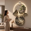 Väggmonterad LED-lampa med bild 50 x 70 cm Koi-karpar Berg och träd Akryl och metall Varmt vitt ljus Modern väggdekoration 3