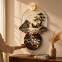 Väggmonterad LED-lampa med bild 50 x 70 cm Koi-karpar Berg och träd Akryl och metall Varmt vitt ljus Modern väggdekoration 6