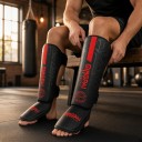 Läderben- och fotledsskydd storlek S Längd 32 cm För höjd 115–140 cm Fotledsskydd För barn MMA och Muay Thai 9