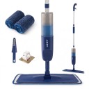 Mop avec pulvérisateur 500 ml Réservoir 3 Chiffons en microfibre Tige en aluminium 120 cm Tête pivotante 360° Bleu foncé Pour nettoyage humide et sec 3