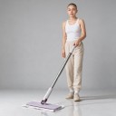 Mop plat pour essuie-tout et serviettes Tête rotative 360° 25 x 10 cm Poignée 118 cm Acier inoxydable et ABS Violet et blanc Pour sols, murs 2