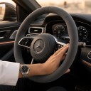 Semišöverdrag för ratt i äkta läder 37 till 38 cm Rund form O Andningsbar och halkfri med mittmärke för bilen 6