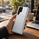 Fodral för Samsung Galaxy S24 Ultra S med korthållare Skydd med glidande fack PC och TPU För betalkort och ID 6