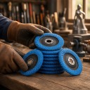 Lamelösa sliprondeller 115 mm 10 st Hål 22 mm Korns 60 Tjocklek 12 mm Blå För vinkelslip för slipning av metall, rostfritt stål och aluminium 5