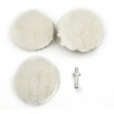 Sats för polering med borrmaskin 4 tum 3 ullskivor 11 cm Anslutningsplatta 10 cm Kardborre Fäste Vit För borrmaskin och polermaskin 5