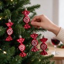 Juldekorationer i form av godisar Set om 6 st 9,5 x 4 cm Glänsande med glittrande spiral Med snöre Dekorationer till jul 11