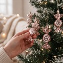 Juldekorationer i form av godisar Set om 6 st 9,5 x 4 cm Glänsande med glittrande spiral Med snöre Dekorationer till jul 14