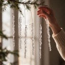 Julepynt til juletræ Rampouchy Sæt 12 stk Længde 17 cm Gennemsigtige Imitation af is Med øje og ophæng Dekoration til jul og vinter 5