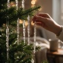 Julepynt til juletræ Rampouchy Sæt 12 stk Længde 17 cm Gennemsigtige Imitation af is Med øje og ophæng Dekoration til jul og vinter 6