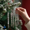 Julepynt til juletræ Rampouchy Sæt 12 stk Længde 17 cm Gennemsigtige Snoede med spids Imitation af is Med øje Dekoration til Jul 4