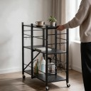 Fällbar metallhylla 3 hyllor 33 x 72 x 91 cm Svängbara hjul med broms Kolfiberstål Q235A Svart För garage och kök 4