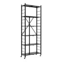 Fällbar metallhylla 6 hyllor 30 x 61 x 183 cm Svängbara hjul med broms Kolstål Q235A Svart För garage och kök 1