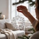 Julprydnad för gran Vinterkrans av grenar Rund Transparent med frostade kulor Med silverhängare Vinterdekoration till jul 3