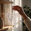 Julprydnad i form av fjäril med ribbade vingar Kropp med slipade stenar Transparent med pärlemorskimrande Med band För julen 3