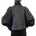 Kvinnors korta oversize kappa med hög krage och knappar med sidofickor och breda ärmar för hösten i staden 10