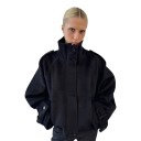 Kvinnors korta oversize kappa med hög krage och knappar med sidofickor och breda ärmar för hösten i staden 5