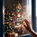 Återanvändbara fönsterklistermärken Julgran med dekorationer Santa och snöig by Texten God Jul Till Jul 4