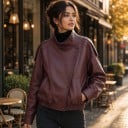Damskinnjacka med ståkrage och asymmetrisk knäppning med elastisk nederkant och sidofickor för hösten 6