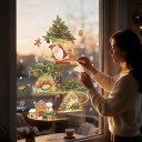 Julklistermärken för fönster Återanvändbara Grön julgran med jultomte och djur Snögubbe och hus Dekoration för skyltfönster 5