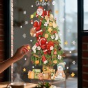 Julklistermärken för fönster Återanvändbara tomtar klättrande på julgran Snögubbe och presenter Grön Dekoration för skyltfönster 2