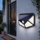 Solcellsdrivet LED-ljus med rörelsesensor 100 LED 13 x 9,5 cm Svart IP65 Vattentåligt 3 lägen Ljusvinkel 270° Väggbelysning för trädgården 4