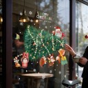 Julklistret för fönster Återanvändbara Djur som bär julgran Santa med räv och ren Grön Dekoration för skyltfönster 3