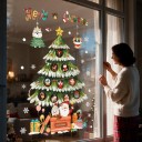 Julklistermärken för fönster Återanvändbara Text Merry Christmas Snöigt träd Tomte och snögubbe Grön Dekoration för glas 1