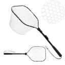 Fisknät Flugfiskare 120 cm Lång aluminiumhandtag Fällbar huvud Mjuk gumminät av monofilament Svart Lätt och bärbar 5