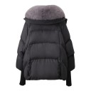 Dams vinter dunjacka med pälskrage på dragkedja och knappar med stickade muddar och fickor med klaff 4