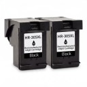 Renoverade bläckpatroner HP 305XL Set 2x Svart 18 ml För 600 sidor Med chip För HP DeskJet 2700 2720 4110 4120 och Envy 6020 1